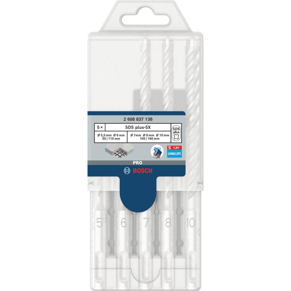 Bosch PRO SDS plus-5X Hammerbohrer 5.5/6/7/8/10 mm, 5-teiliges Set