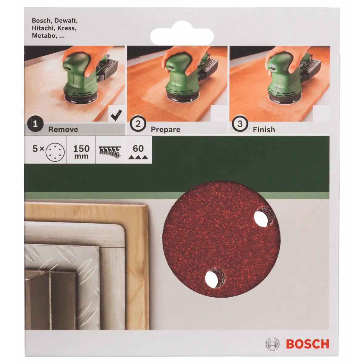 Bosch Schleifblatt-Set für Exzenterschleifer D= 150 mm, K=60, 5-tlg.