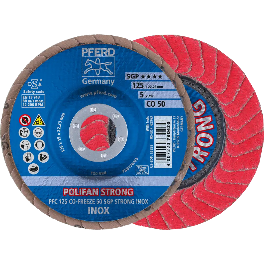 PFERD TOOLS POLIFAN STRONG Fächerscheibe PFR konisch CO-FREEZE SGP INOX für Edelstahl