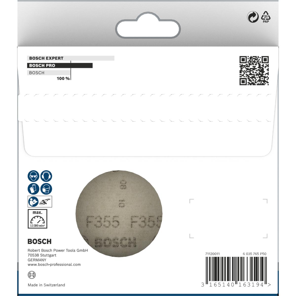 Bosch PRO Schleifblatt Papier F355, 115 mm, ungelocht, Klett, 10er-Pack