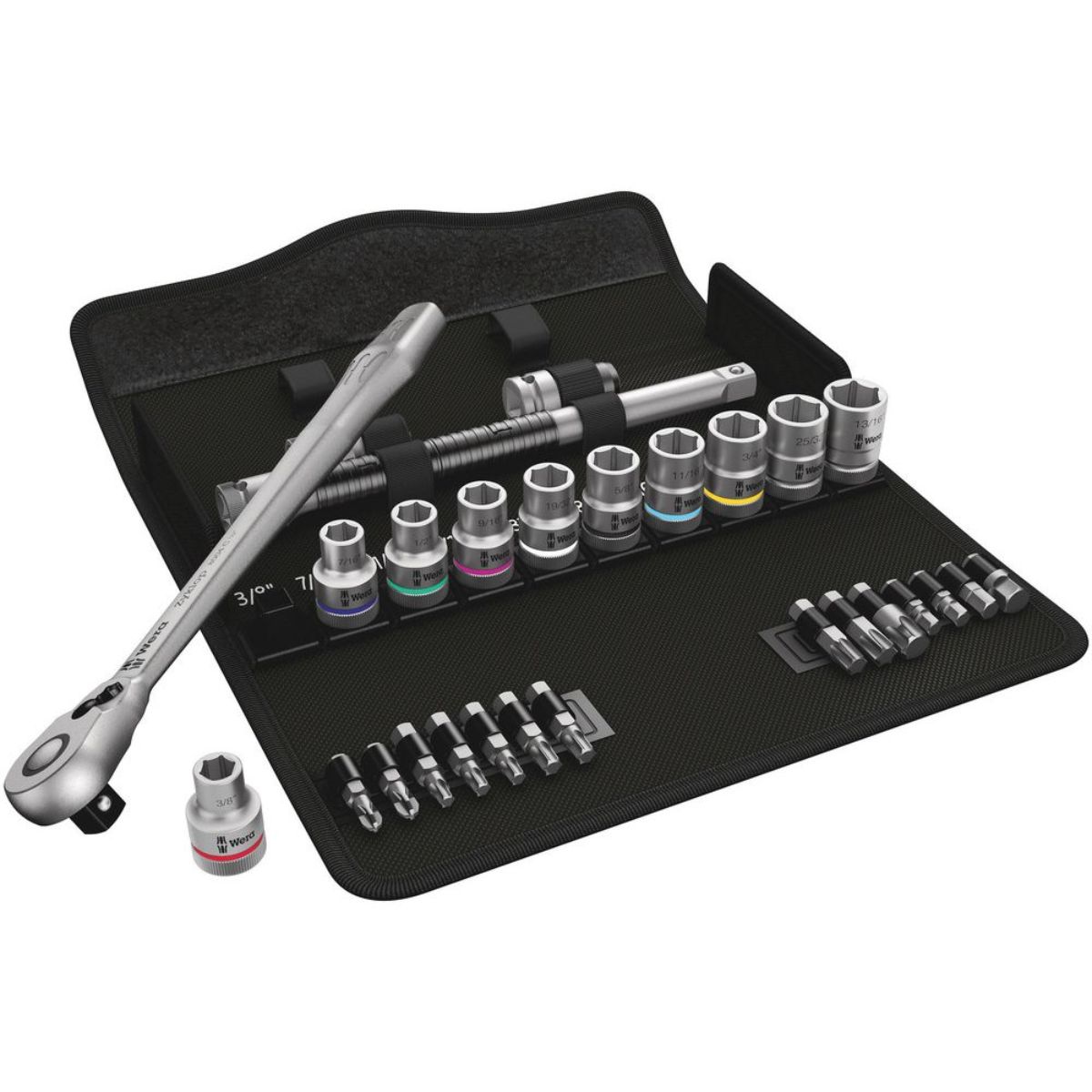 Wera 8100 SC 11 Zyklop Metal-Knarrensatz, Umschalthebel, 1/2"-Antrieb, zöllig, 28-teilig