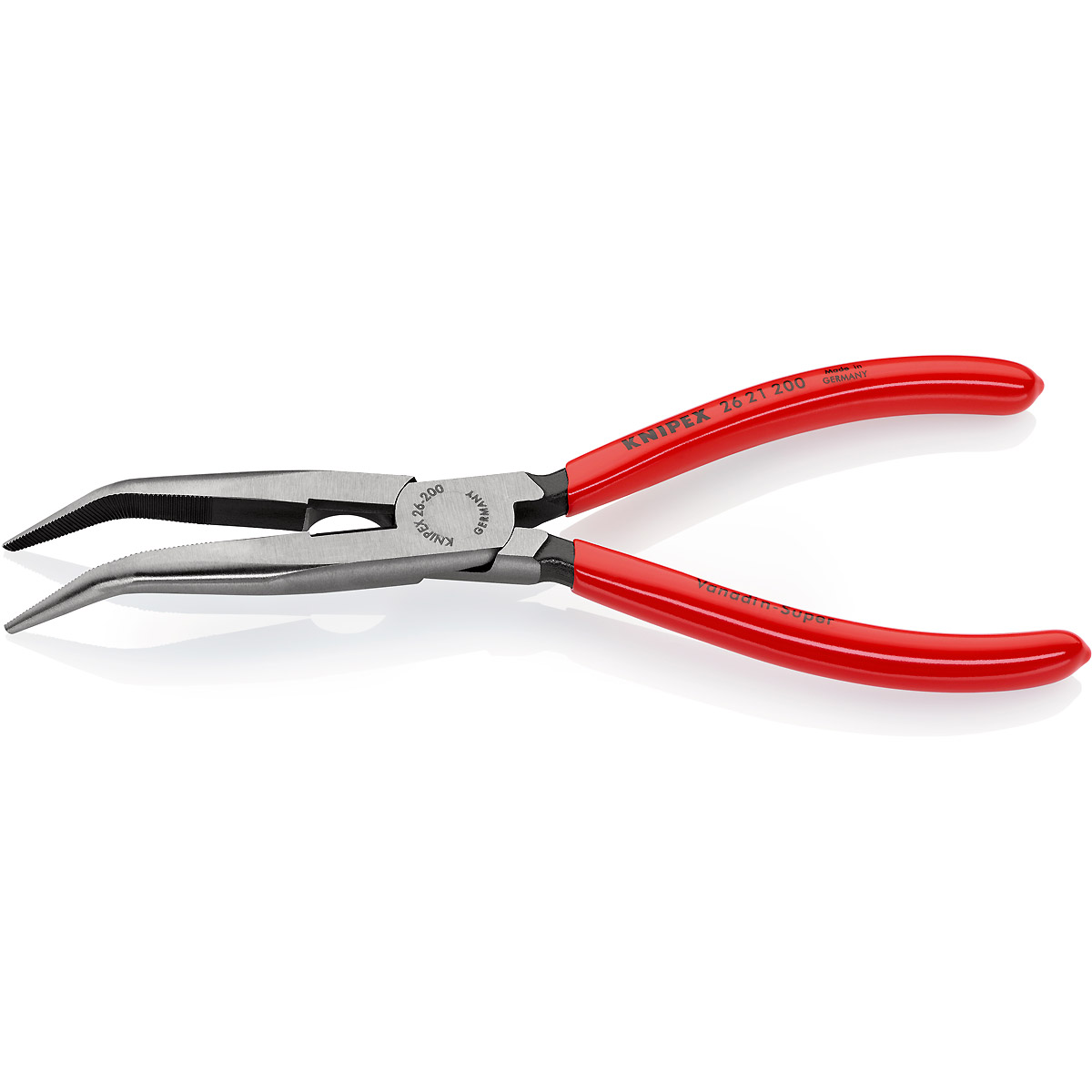 KNIPEX Flachrundzange mit Schneide atramentiert mit angewinkelten Backen (Storchschnabelzange)