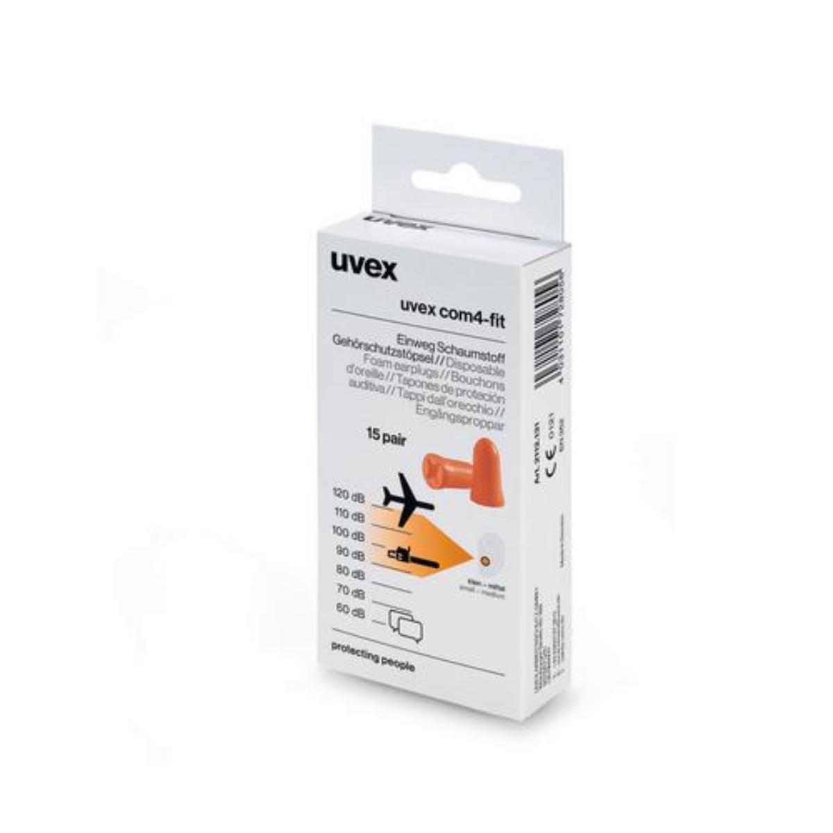 uvex com4-fit Gehörschutzstöpsel orange SNR 33 dB Größe S - Inhalt: 15 Paar in Retail-Minibox