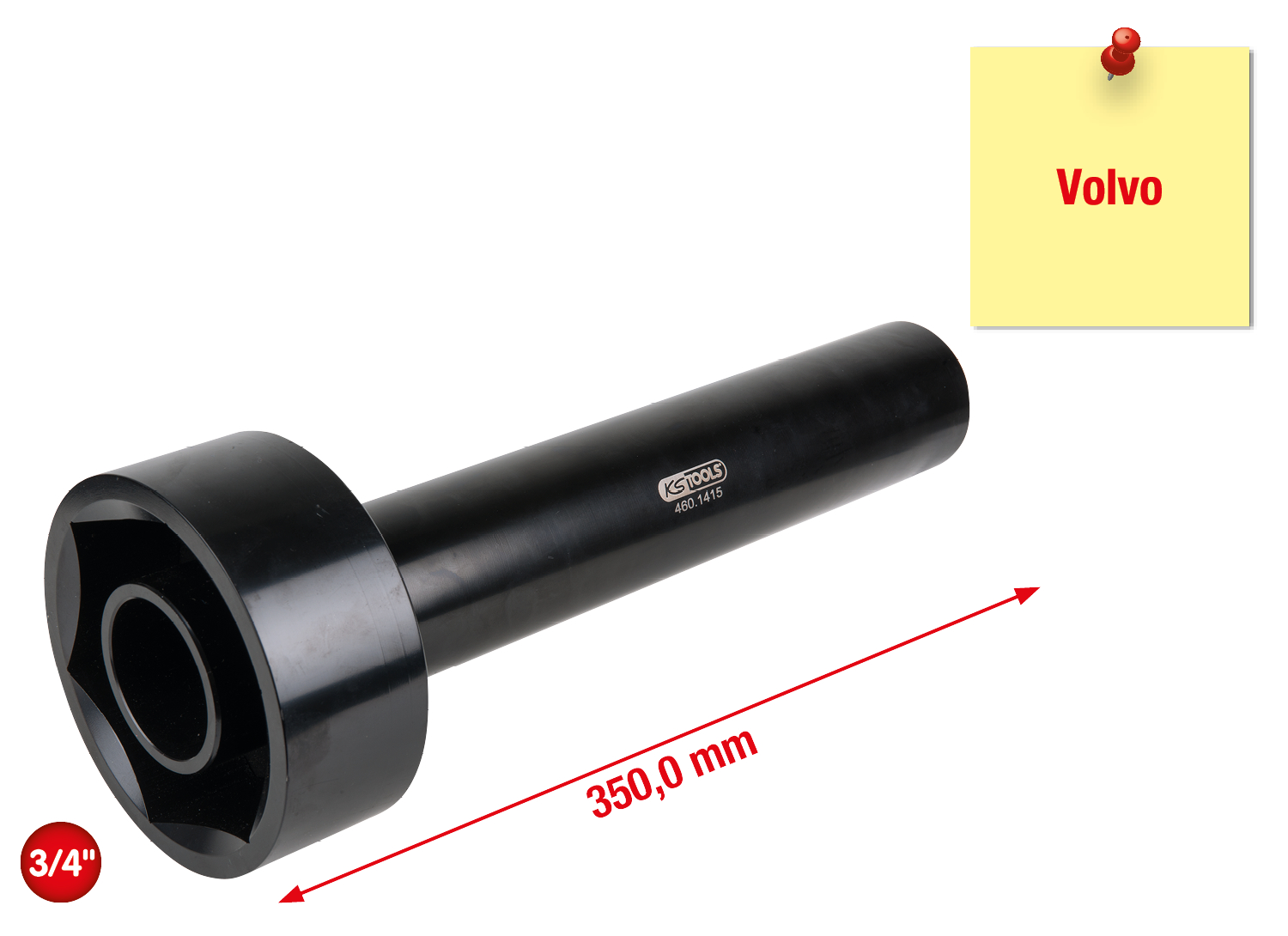 KS Tools Achsmuttern-Schlüssel mit Führungsrohr für Volvo, 95mm