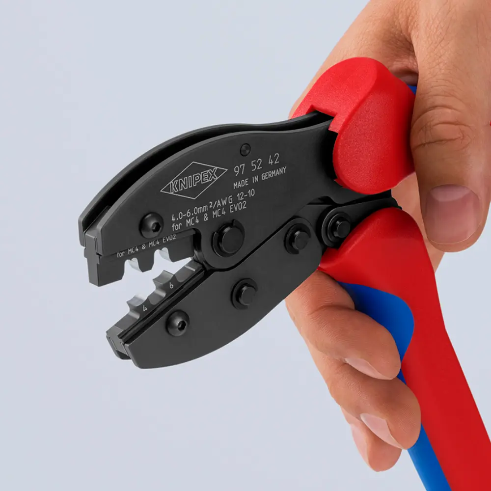KNIPEX PreciForce Crimpzange für MC4-/MC4 EVO 2-Steckverbinder brüniert 220 mm