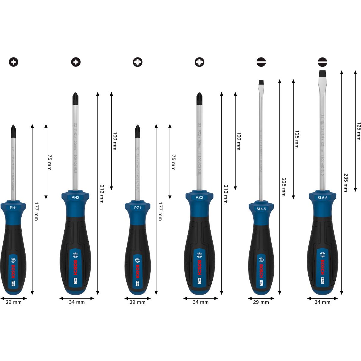 Bosch PRO Schraubendreher PH/PZ/SL, 6-teilges Set