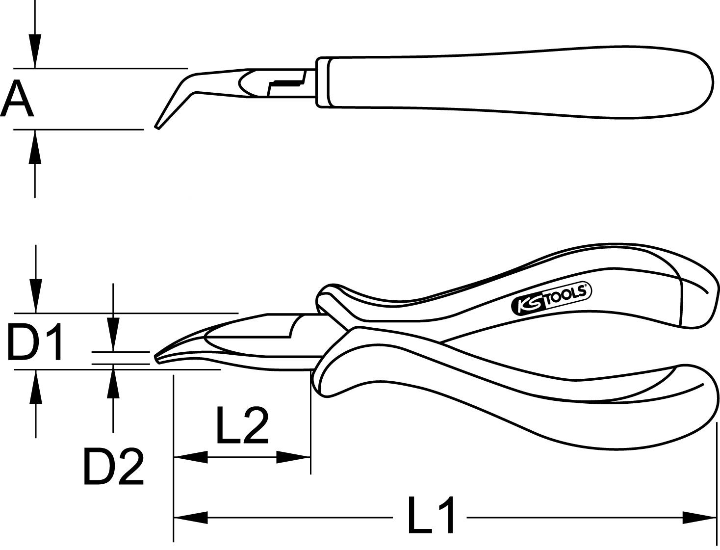 KS Tools ESD Spitzzange, gebogen, mit Hieb, 130mm