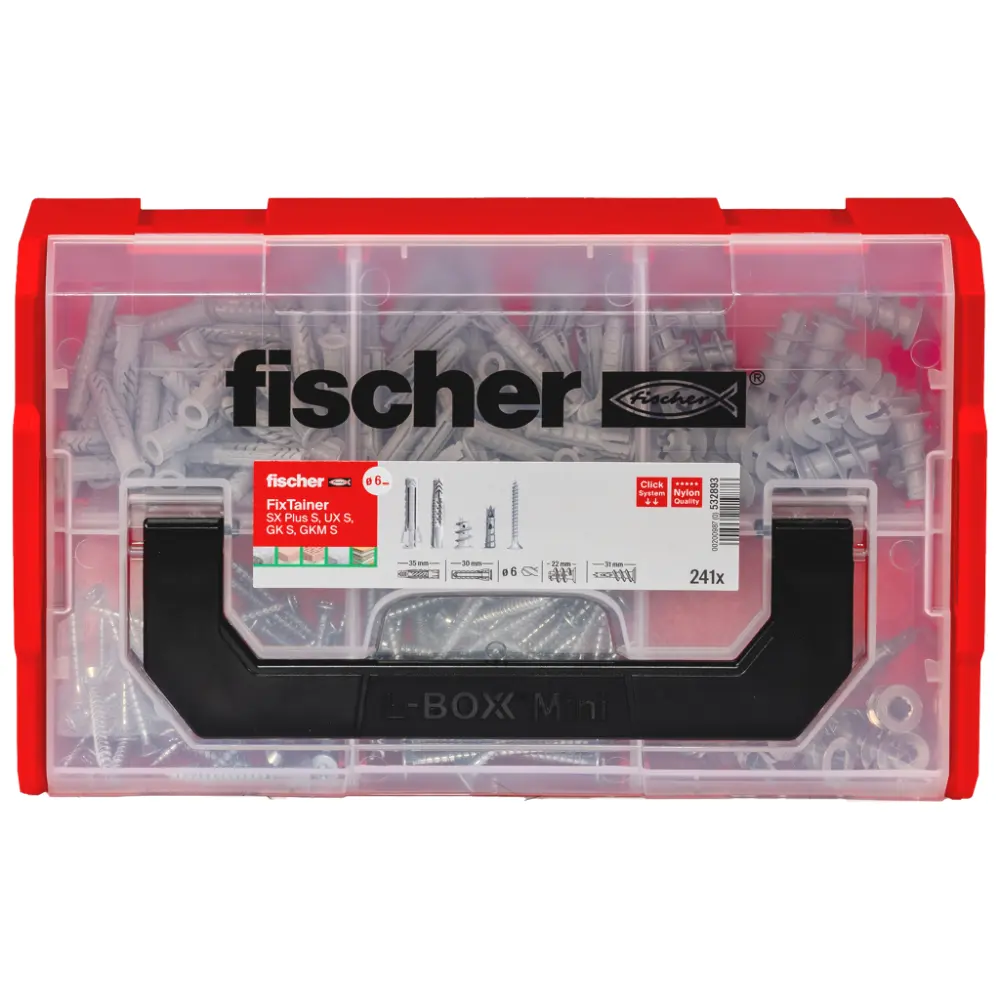 Fischer Dübelsortiment FixTainer - Hält-Alles-Box UX / SX Plus / GK / GKM mit Schraube