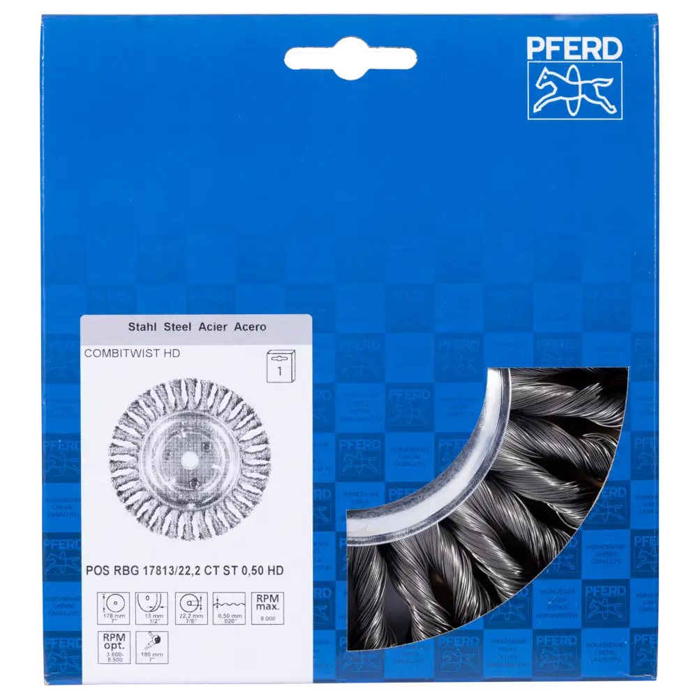 PFERD TOOLS POS COMBITWIST Rundbürste gezopft RBG HD Ø 178x13x22,2 mm Stahl-Draht-Ø 0,50mm