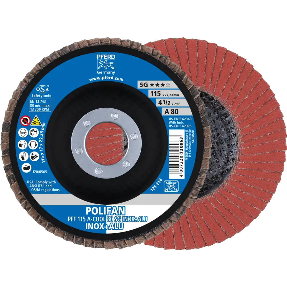 PFERD TOOLS POLIFAN Fächerscheibe PFF flach A-COOL SG INOX+ALU Edelstahl/Alu