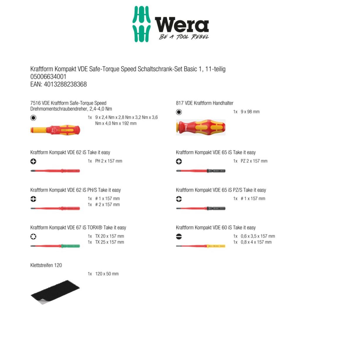 Wera Kraftform Kompakt VDE Safe-Torque Speed Schaltschrank-Set Basic 1