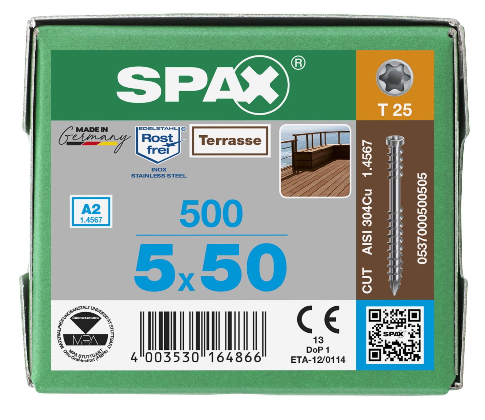 SPAX Terrasse A2 Zylinderkopf T-Star Plus T25 Fixiergewinde Cut, 500 Stück