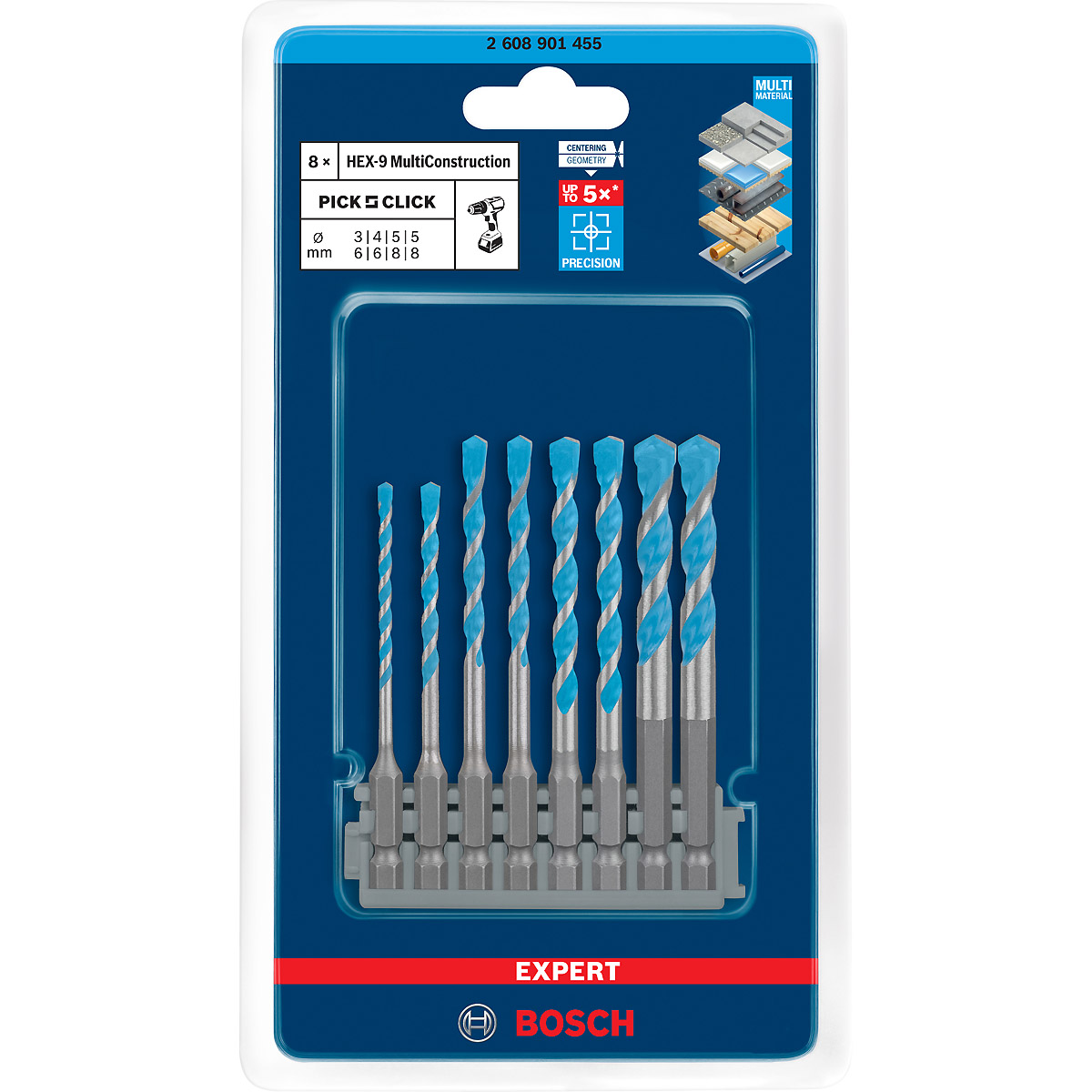 Bosch EXPERT HEX-9 Multi Construction Pick & Click Set,3–8 mm