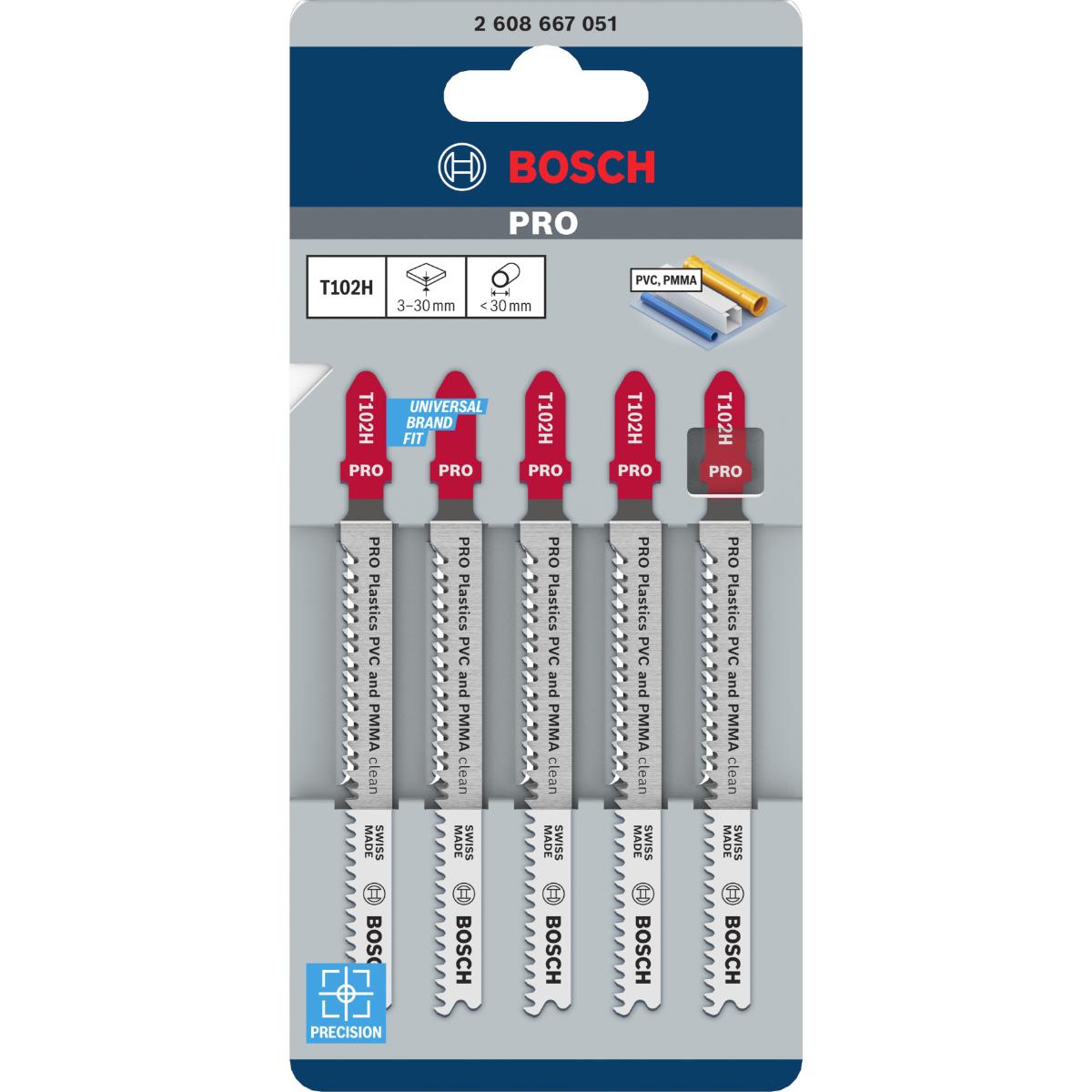 Bosch PRO Plastics PVC clean T102H Stichsägeblatt, 100 mm, 5-Stück