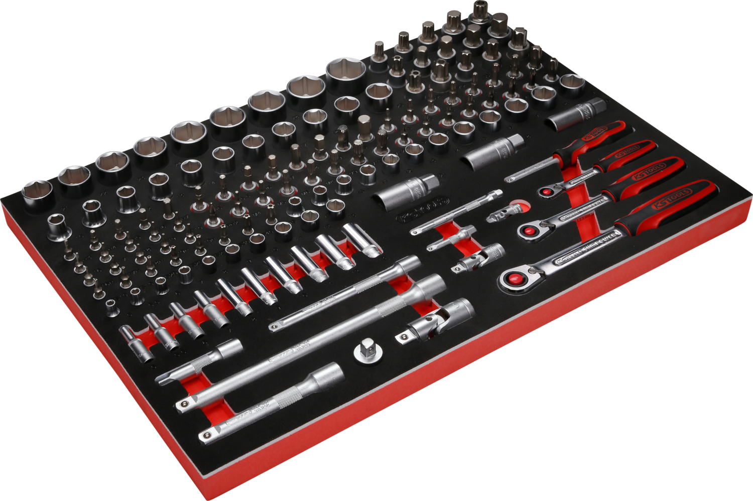 KS Tools 1-4'' + 3-8'' + 1-2'' Steckschlüssel-Satz in Schaumstoffeinlage, 139-tlg