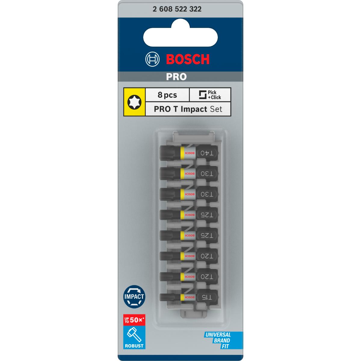 Bosch PRO Schrauberbit-Set Impact Control, 8-teilig, 1 x T15, T40, 2x T20, T25, T30