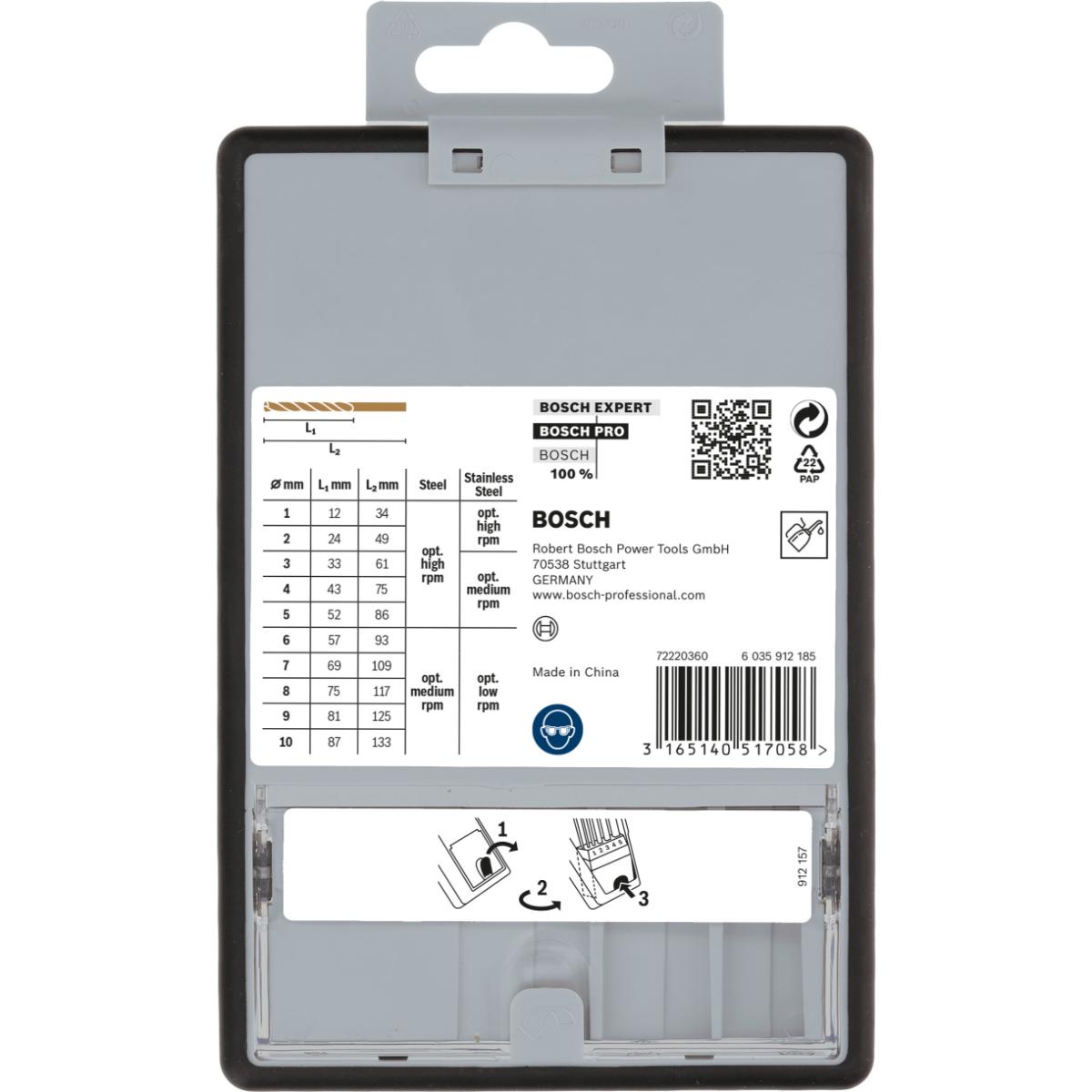 Bosch PRO Metallbohrer-Set Robust Line HSS-Co, DIN 135, 135°, 10-teilig, 1 - 10 mm