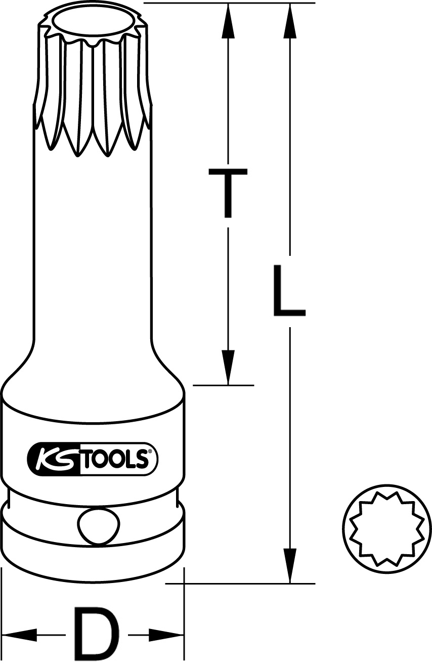 KS Tools 3/4" Kraft-Bit-Stecknuss für Vielzahn(XZN®)-Schrauben, kurz