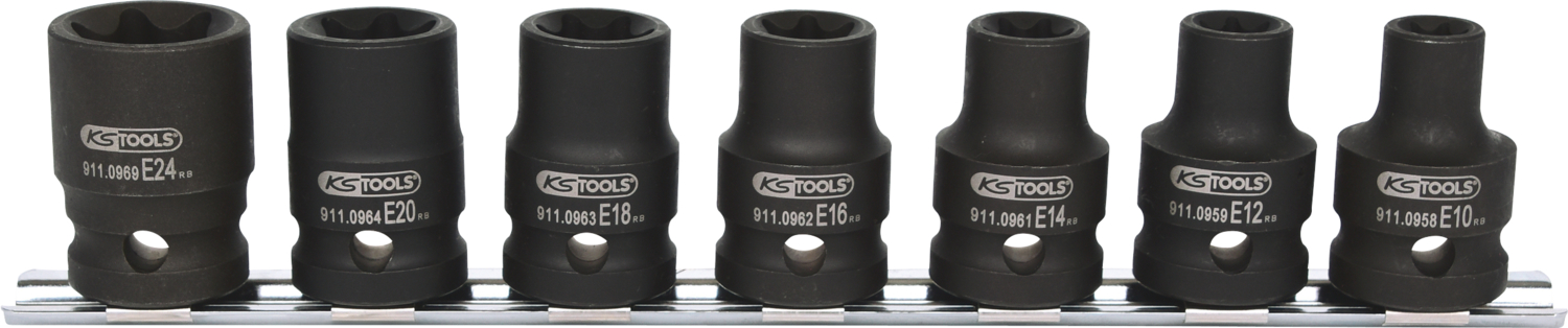 KS Tools 1/2" Torx-E-Kraft-Stecknuss-Satz, 7-tlg, E10-E24