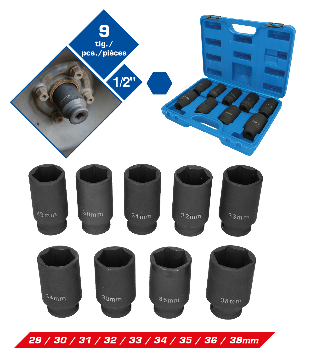 Brilliant Tools Antriebswellen-Stecknuss-Satz, 9-tlg - BT671000