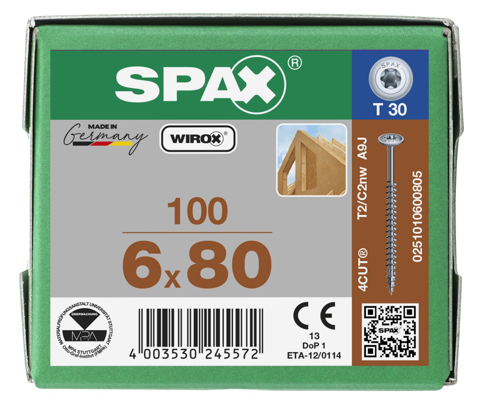 SPAX Tellerkopf T-Star Plus T30 Vollgewinde WIROX, 100 Stück