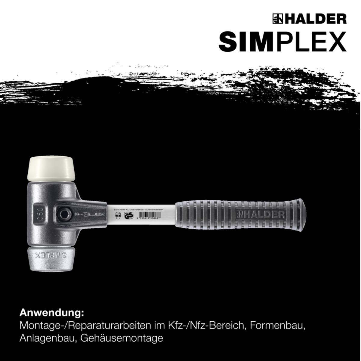 HALDER SIMPLEX - Schonhammer mit verstärktem Tempergussgehäuse und Fiberglasstiel, Nylon/Weichmetall