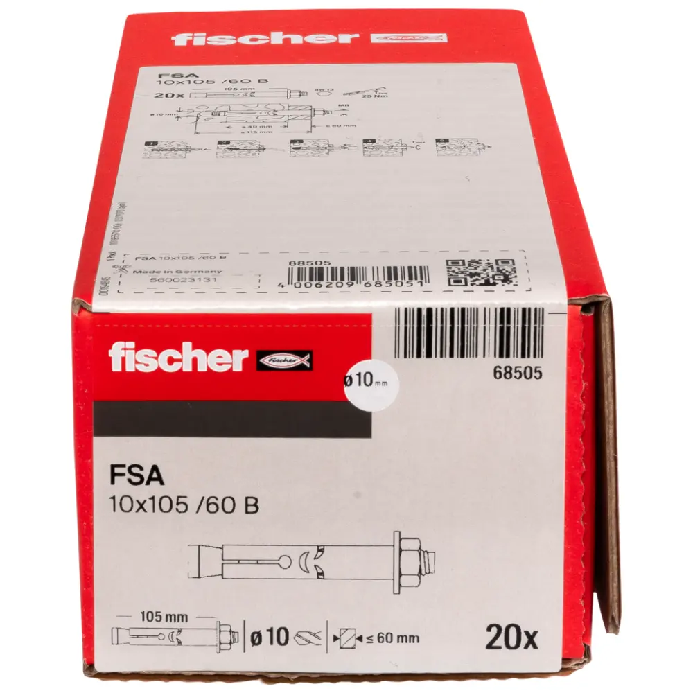 Fischer Hülsenanker FSA 10/60 B mit Gewindestange und Sechskantmutter