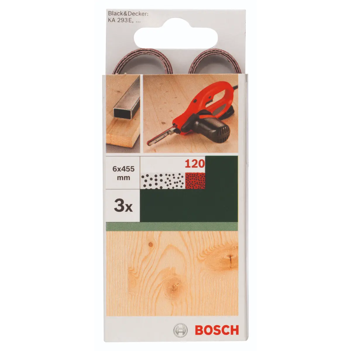 Bosch Schleifband-Set für Black+Decker Powerfile, rote Qualität 6x451mm, K=120, 3-tlg.