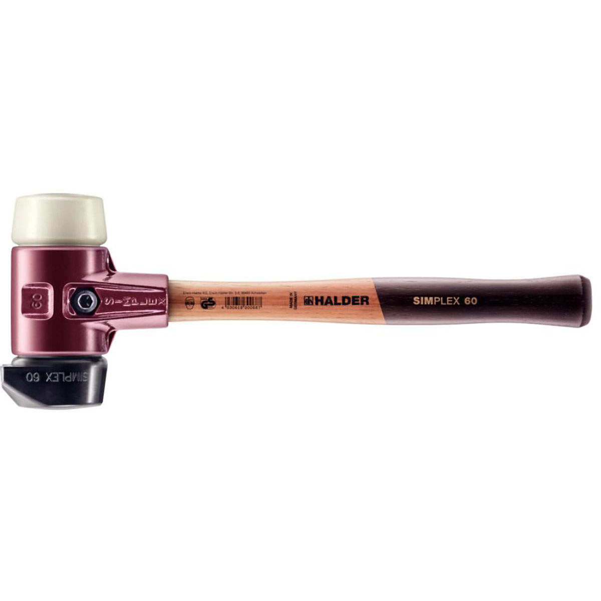 HALDER SIMPLEX - Schonhammer mit TE-Gehäuse und Holzstiel, Gummikomposition mit Standfuss / Nylon