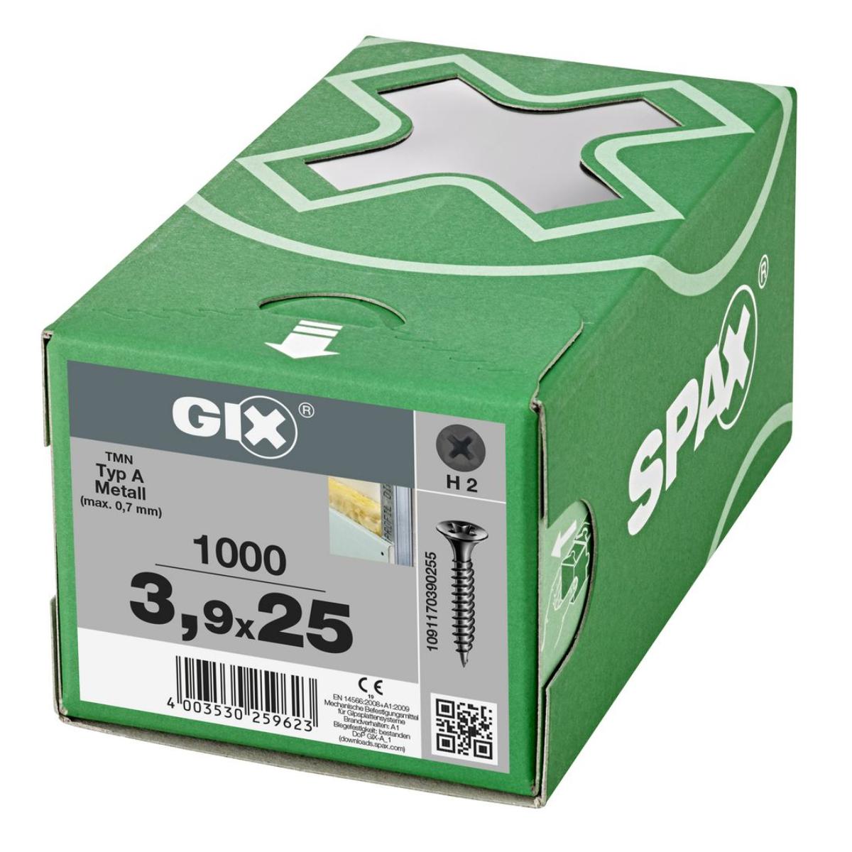 SPAX GIX-A Trompetenkopf H2 Feingewinde phosphatiert, 1000 Stück