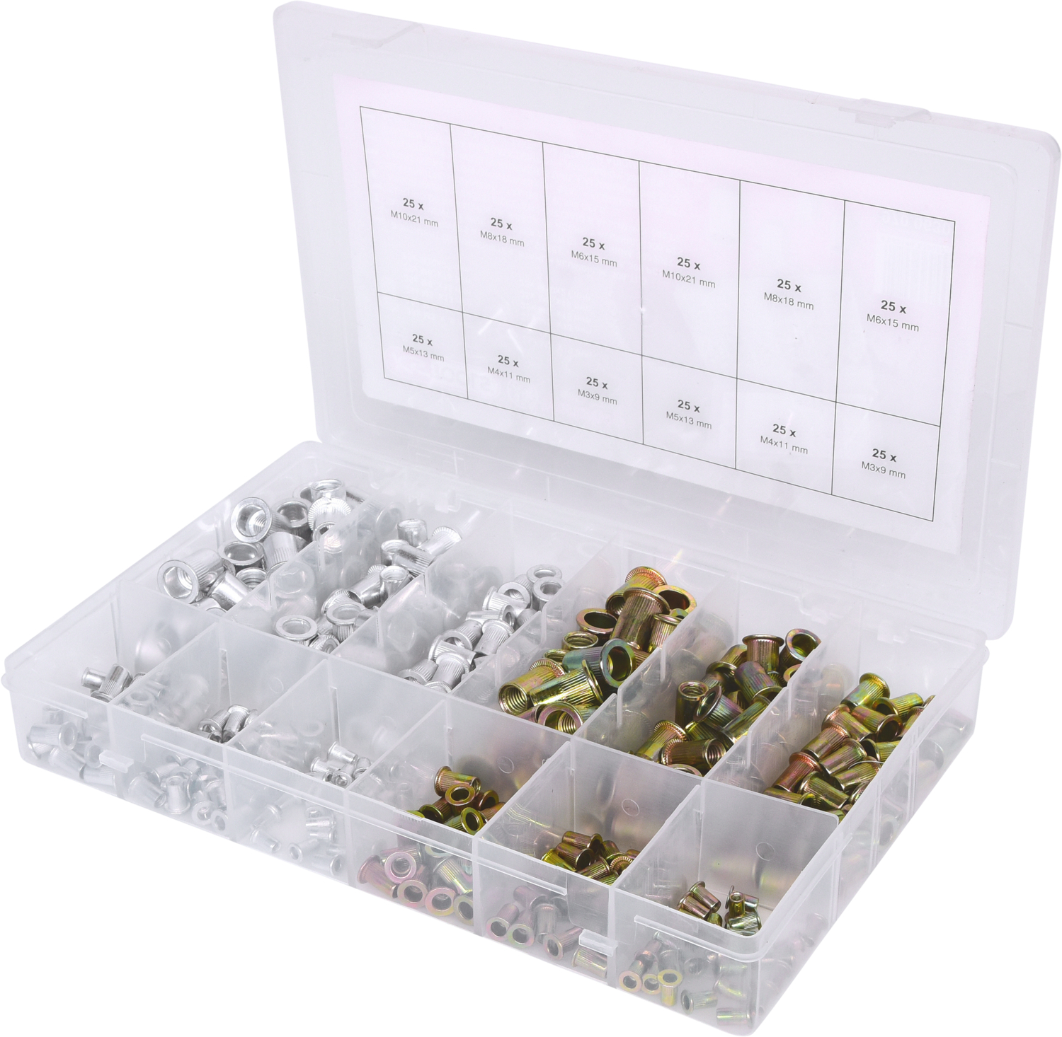 KS Tools Sortiment Gewindenieten, Stahl und Aluminium, M3x9mm-M10x21mm, 300-tlg