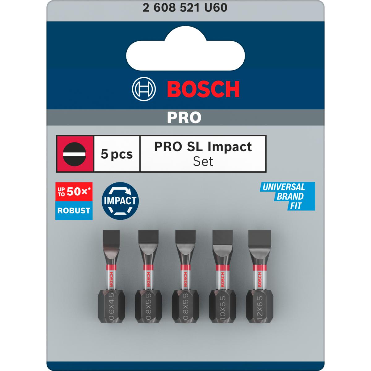 Bosch PRO Slotted Impact Bit,SL4.5,SL5.5(x2),SL5.5,SL6.5,25 mm - 5 teiliges Set