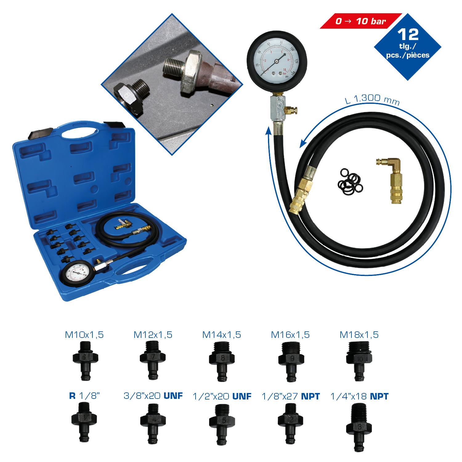 Brilliant Tools Öldruck-Tester-Satz, 12-tlg - BT581450
