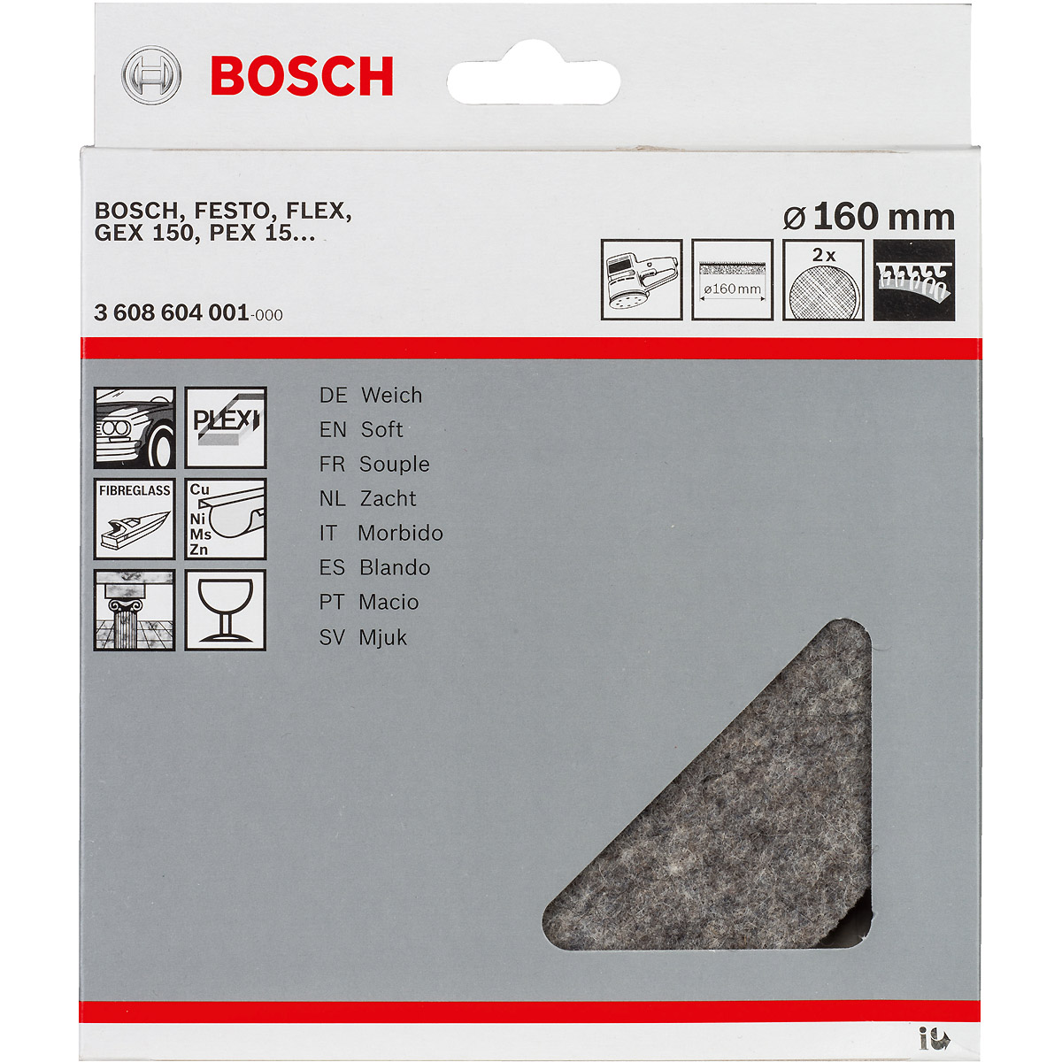 Bosch Polierfilz für Exzenterschleifer, Klett fein