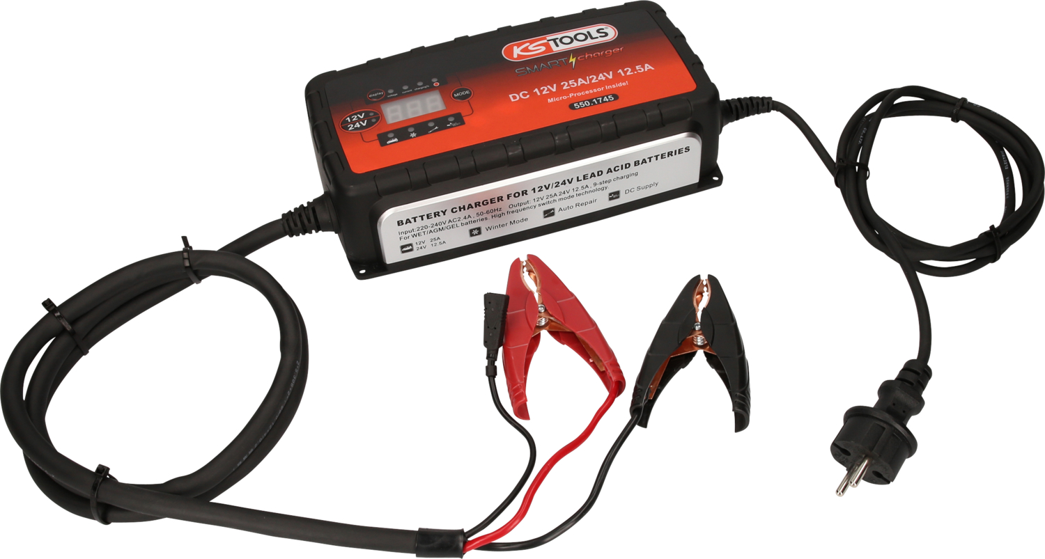 KS Tools 12V + 24V SMARTcharger Hochfrequenz-Batterieladegerät 25A-12,5A