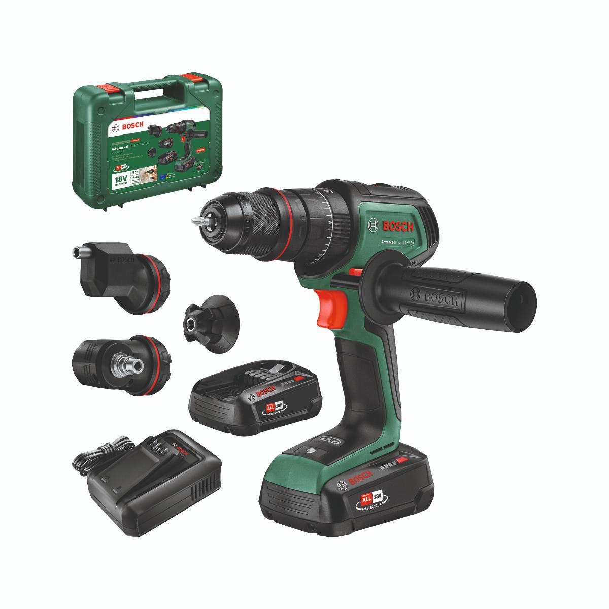 Bosch Akku-Schlagbohrmaschine AdvancedImpact 18V-80 QuickSnap,2x Akku 2.5Ah,Aufsätze