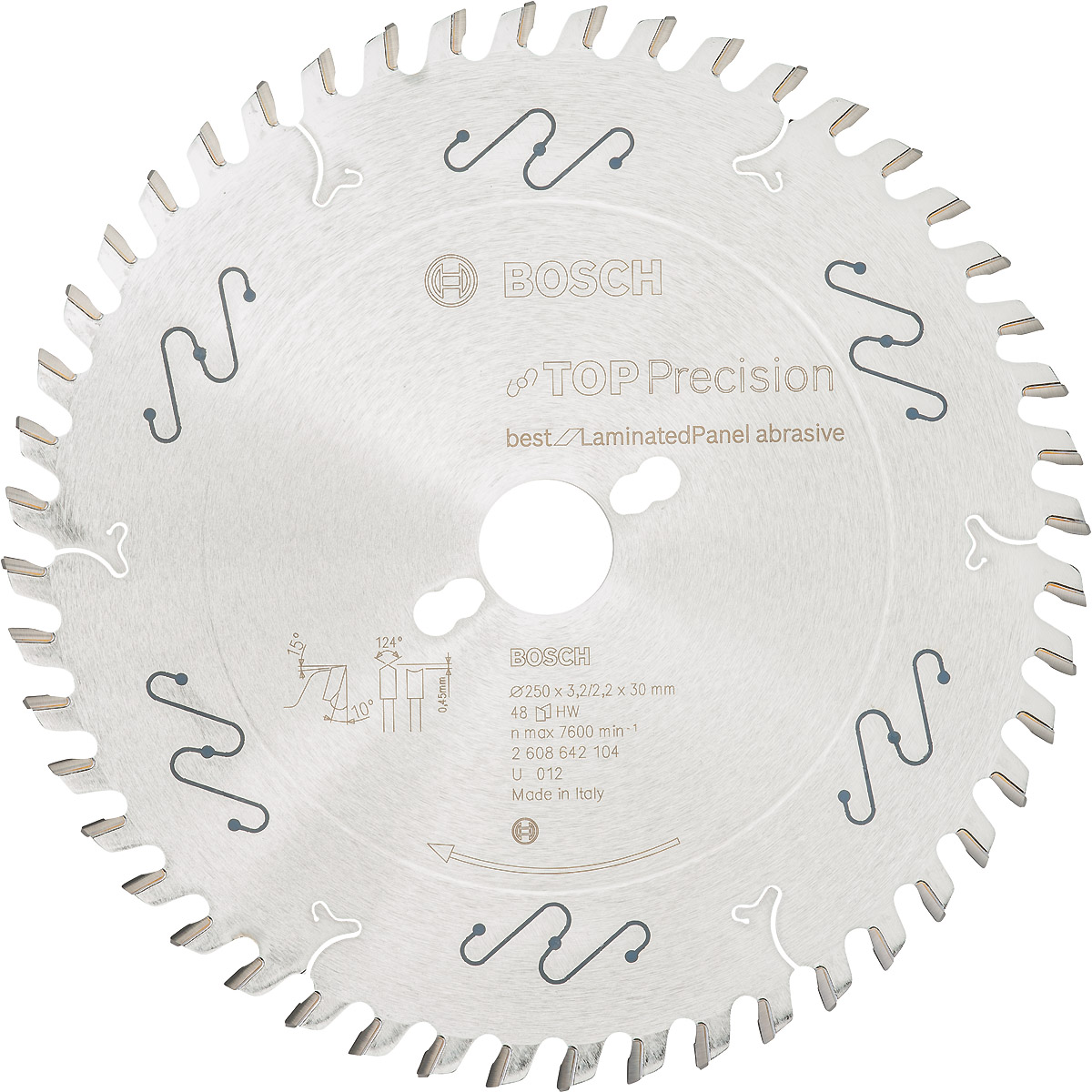 Bosch Kreissägeblatt Top Precision Best for Laminated Panel Abrasive 250x30x3,2mm, 48 Zähne