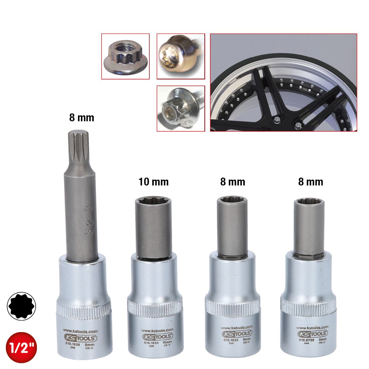 KS Tools OZ Spezial-Alu-Felgen-Stecknuss-Satz für mehrteilige OZ-Felgen, 4-tlg