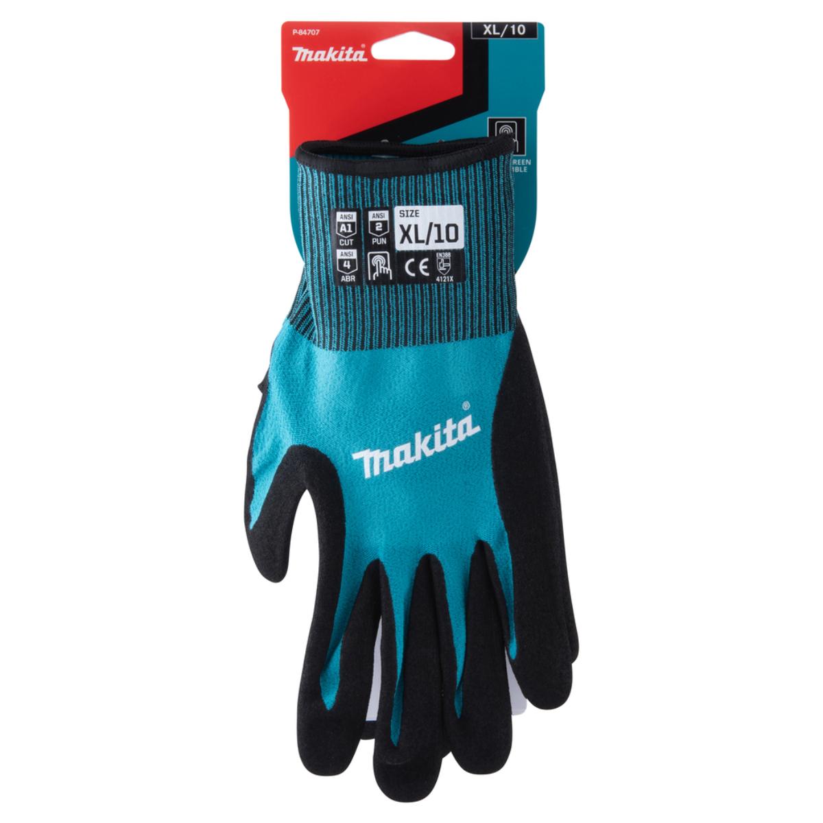 Makita Arbeitshandschuhe - Nitril - Touchscreenfähig - Öl-, Flüssigkeitsbeständig