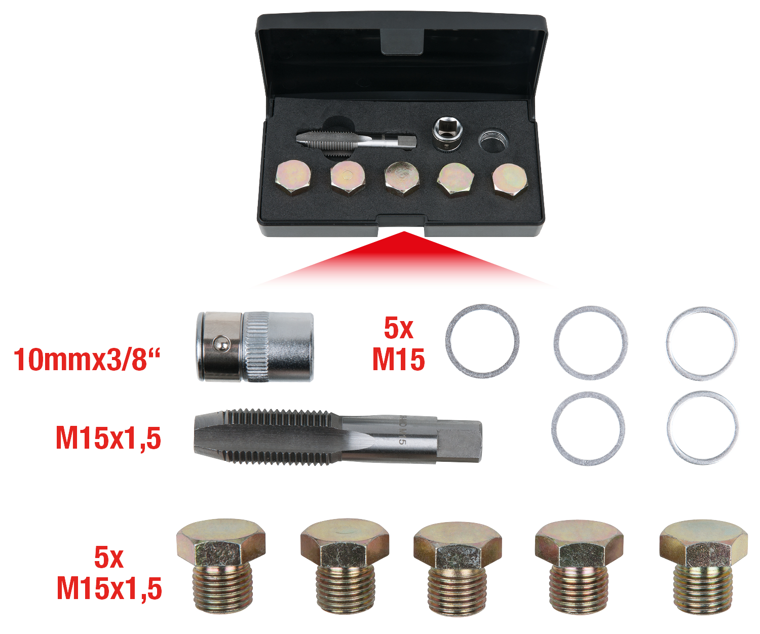 KS Tools Ölablassschrauben-Gewindereparatur-Satz, 12-tlg M15 x 1,5
