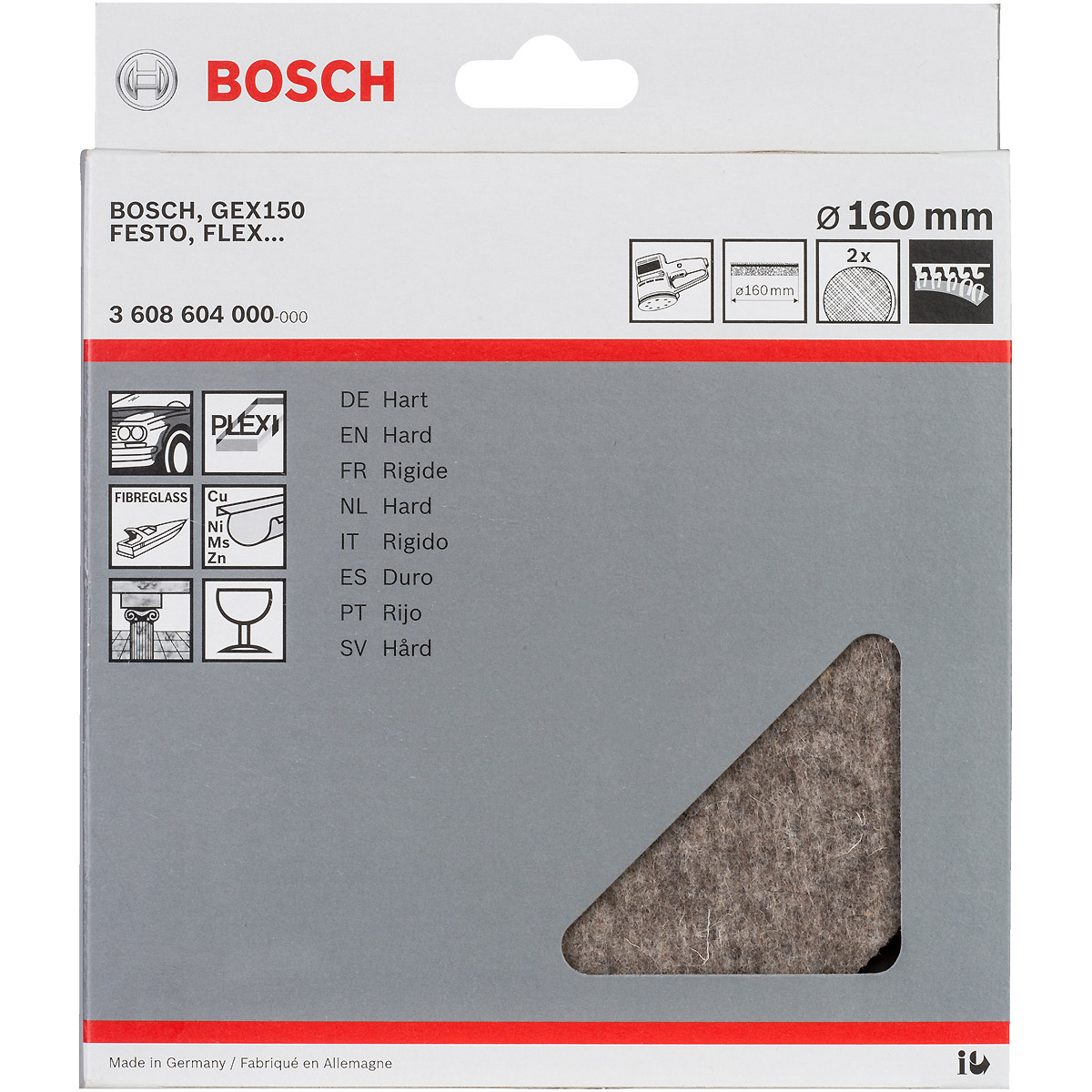 Bosch Polierfilz für Exzenterschleifer, Klett grob