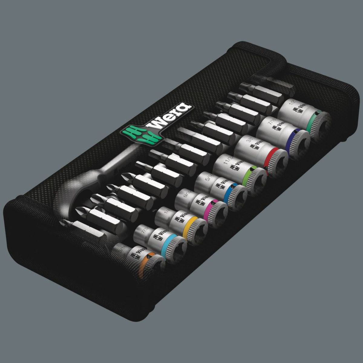 Wera 8100 SA 10 Zyklop Metal-Knarrensatz, Durchsteckvierkant, 1/4"-Antrieb, zöllig, 28-teilig