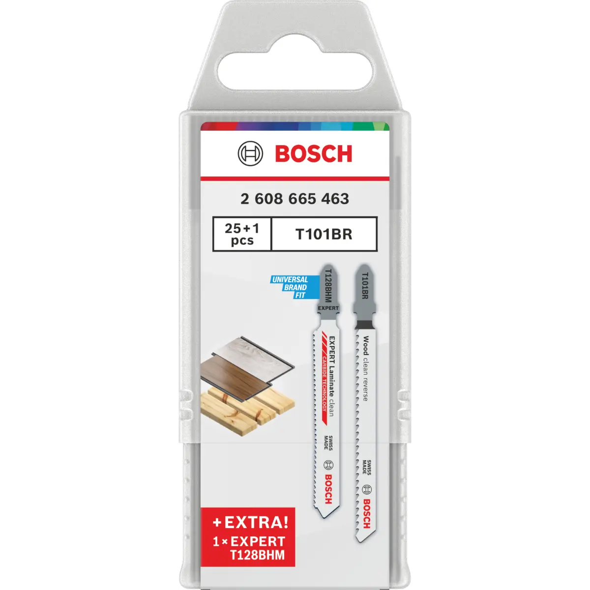 Bosch T101BR und EXPERT Laminate clean T128BHM Stichsägeblätter-Set, 26-tlg.