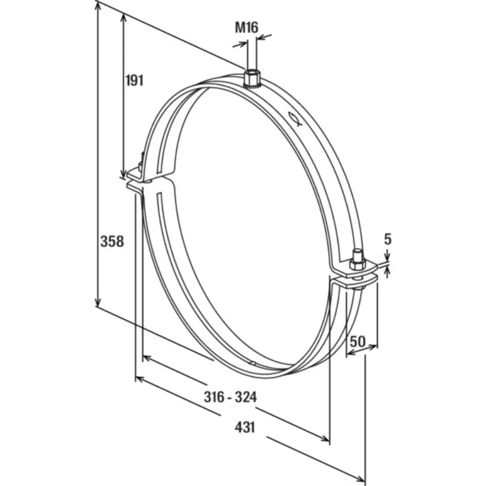 Fischer Massivrohrschelle FRSMN 316-324 M16 ohne Einlage