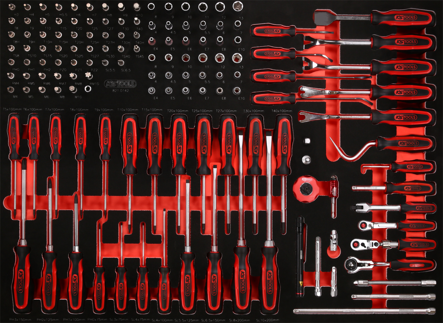 KS Tools 1-4'' Steckschlüssel- - und Schraubendreher-Satz in Schaumstoffeinlage, 142-tlg