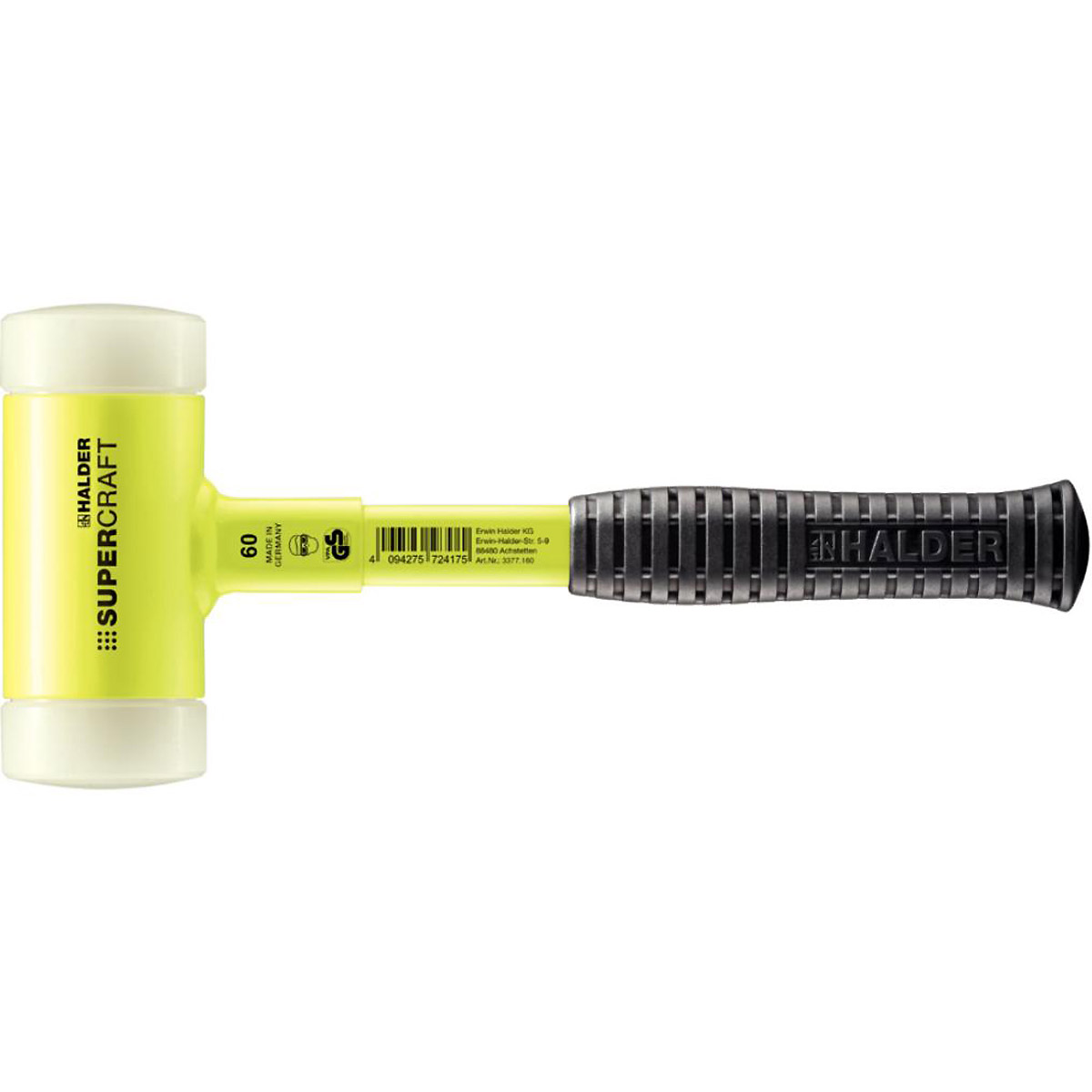 HALDER SUPERCRAFT - Schonhammer rückschlagfrei mit bruchsicherem Stahlrohrstiel, gelb lackiert Nylon