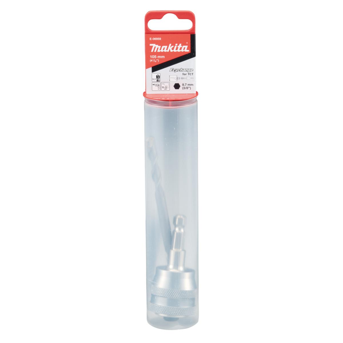 Makita Lochsägen Adapter EZYCHANGE TCT + HM Zenrierbohrer 3/8 Zoll Sechskantaufnahme - 105 mm lang