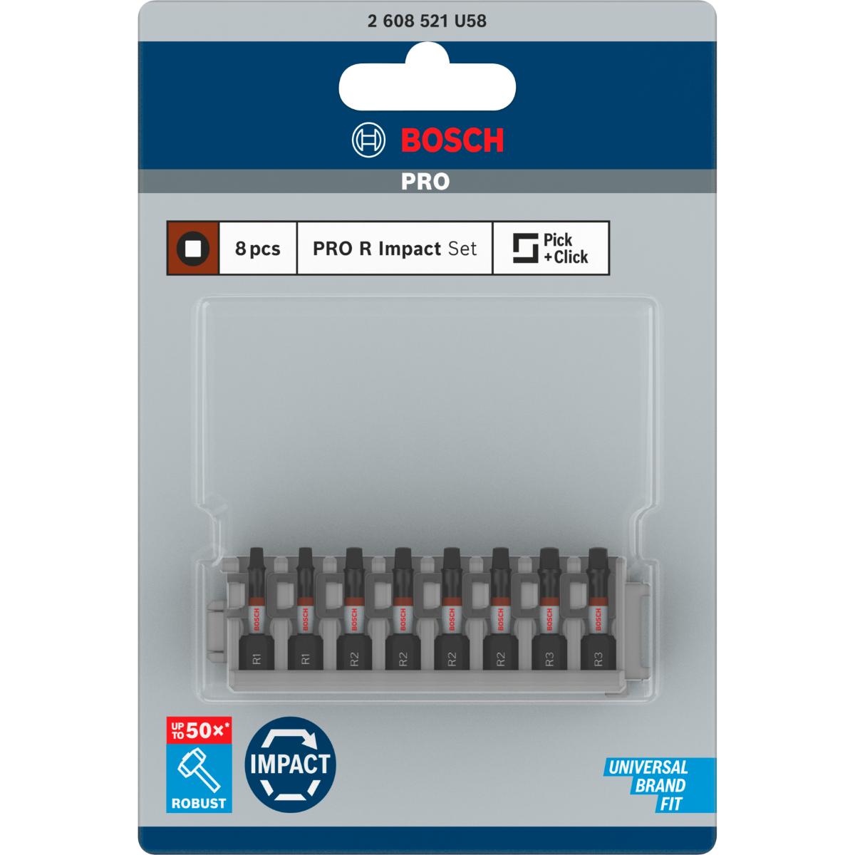 Bosch PRO Robertson Impact Bit,R1(x2),R2(x4),R3 (x2),55 mm, 8-teiliges Set