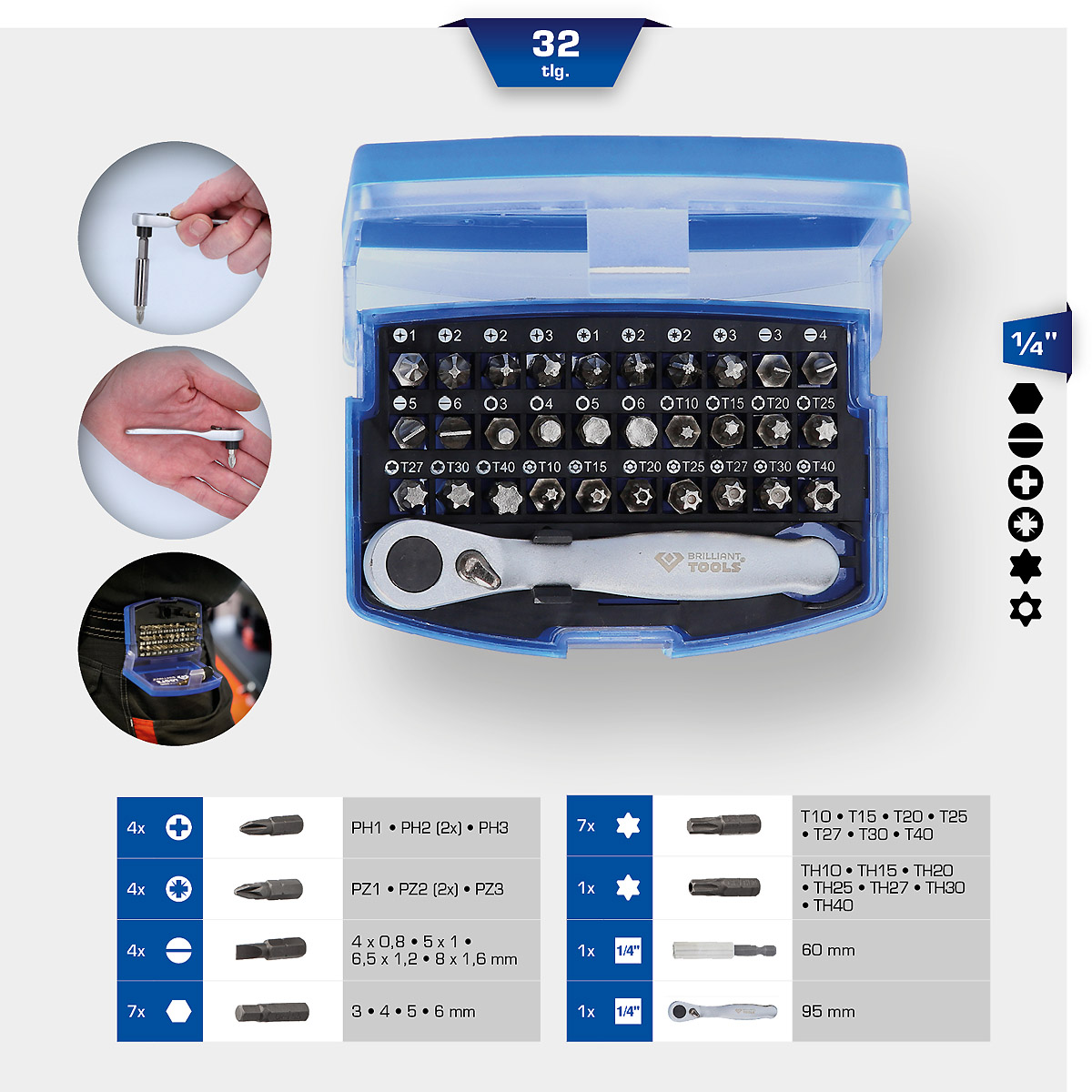 Brilliant Tools Bit-Satz mit Bit-Umschaltratsche, 32-tlg