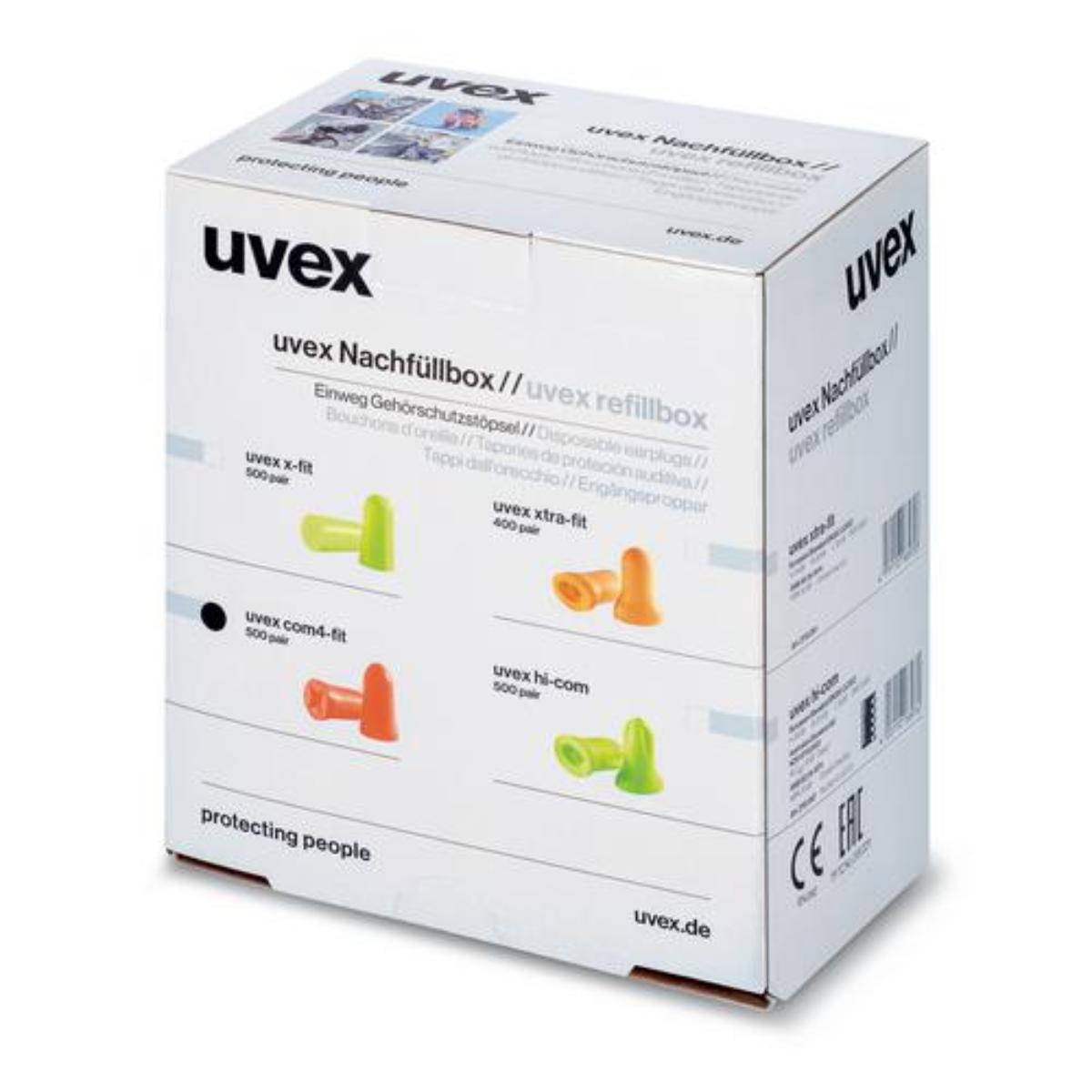 uvex hi-com Gehörschutzstöpsel mit Kordel SNR 24 dB Größe M - Inhalt: 100 Paar paarweise im Beu